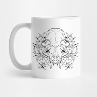 Cat Skull & Peonies Mug